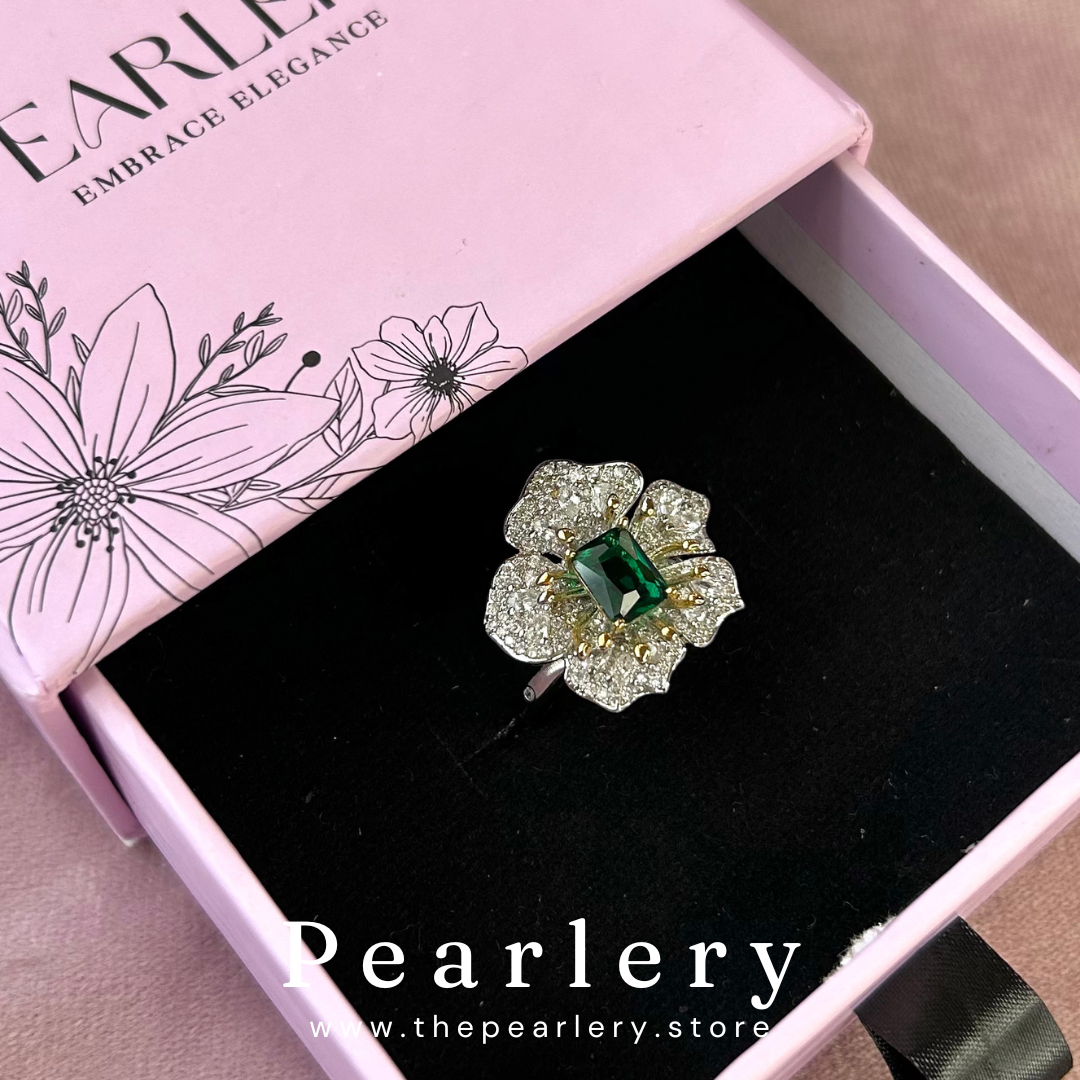 Sage Petal CZ Ring