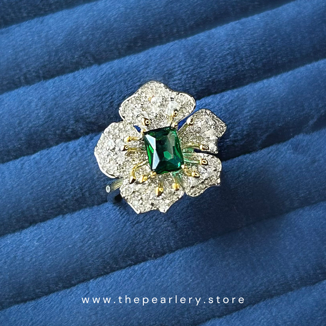 Sage Petal CZ Ring