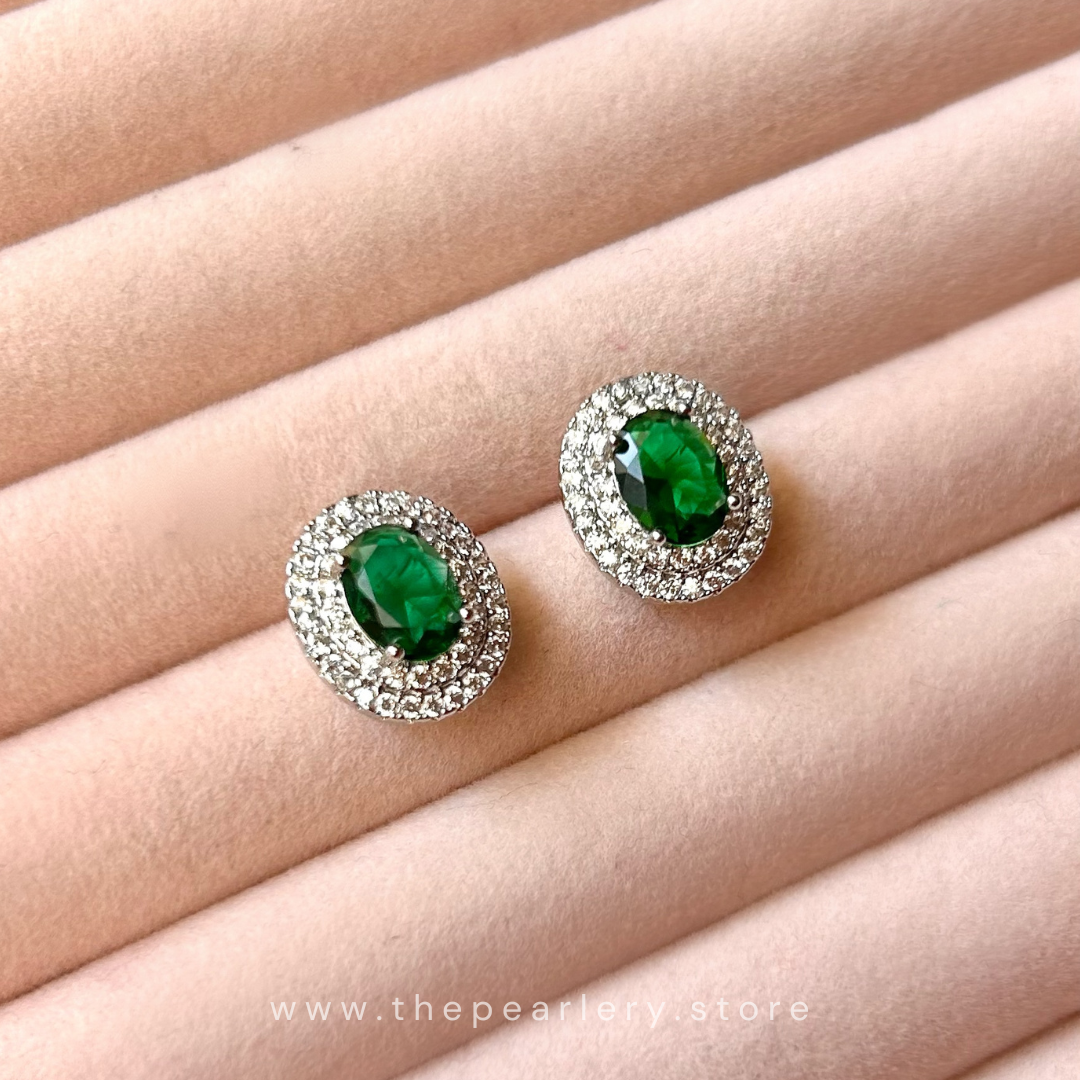 Teal CZ Oval Studs
