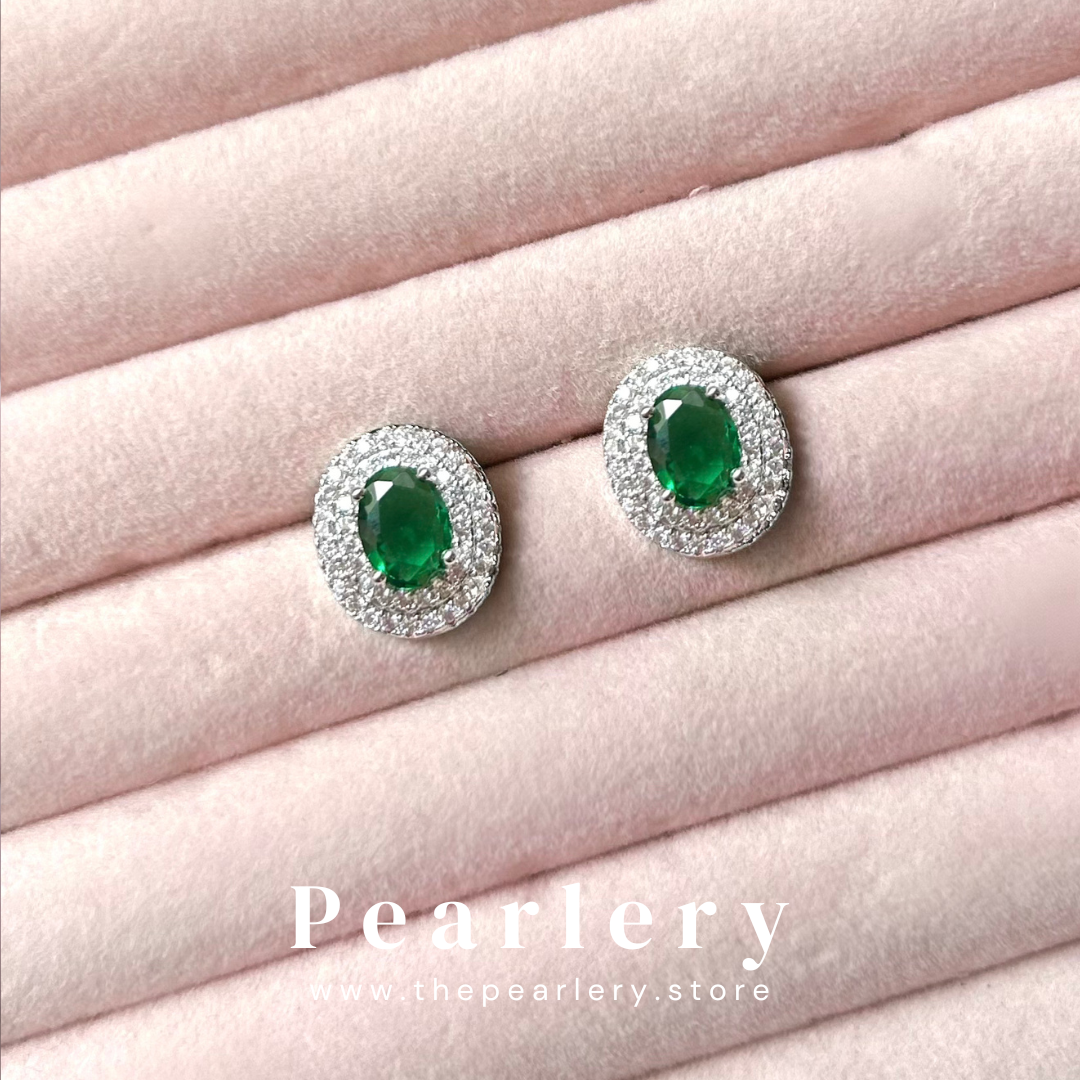 Teal CZ Oval Studs