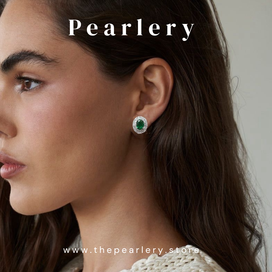 Teal CZ Oval Studs