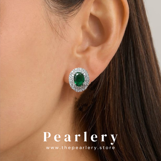 Teal CZ Oval Studs